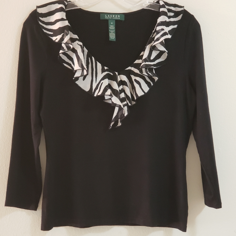 Lauren Ralph Lauren Top, Black/Zebra, Sz M